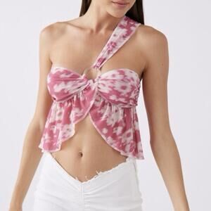 Urban Outfitters Pink Floral One Shoulder Top Y2K Fun Going Out Sz Large Iconic